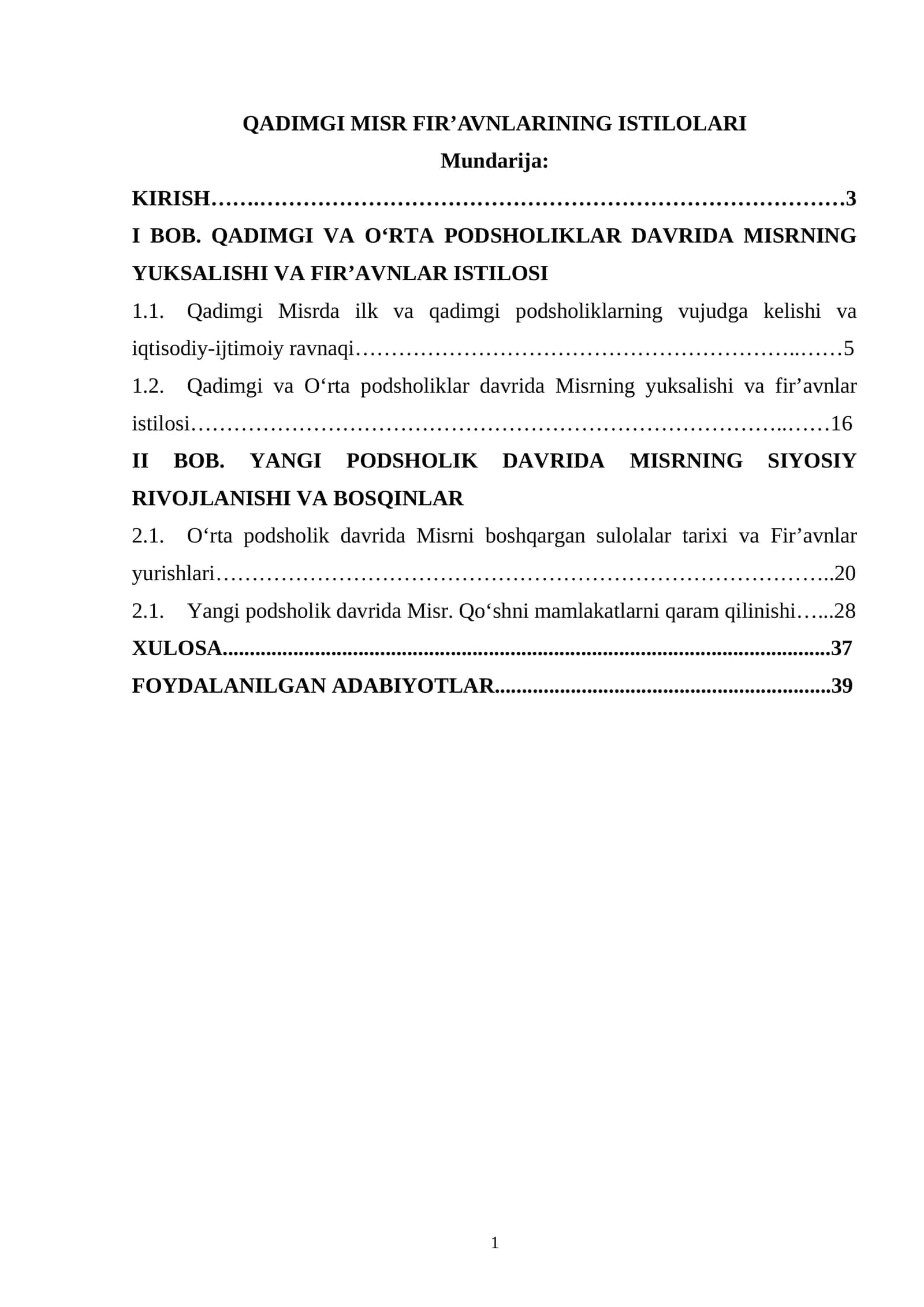 QADIMGI MISR FIRʼAVNLARINING ISTILOLARI