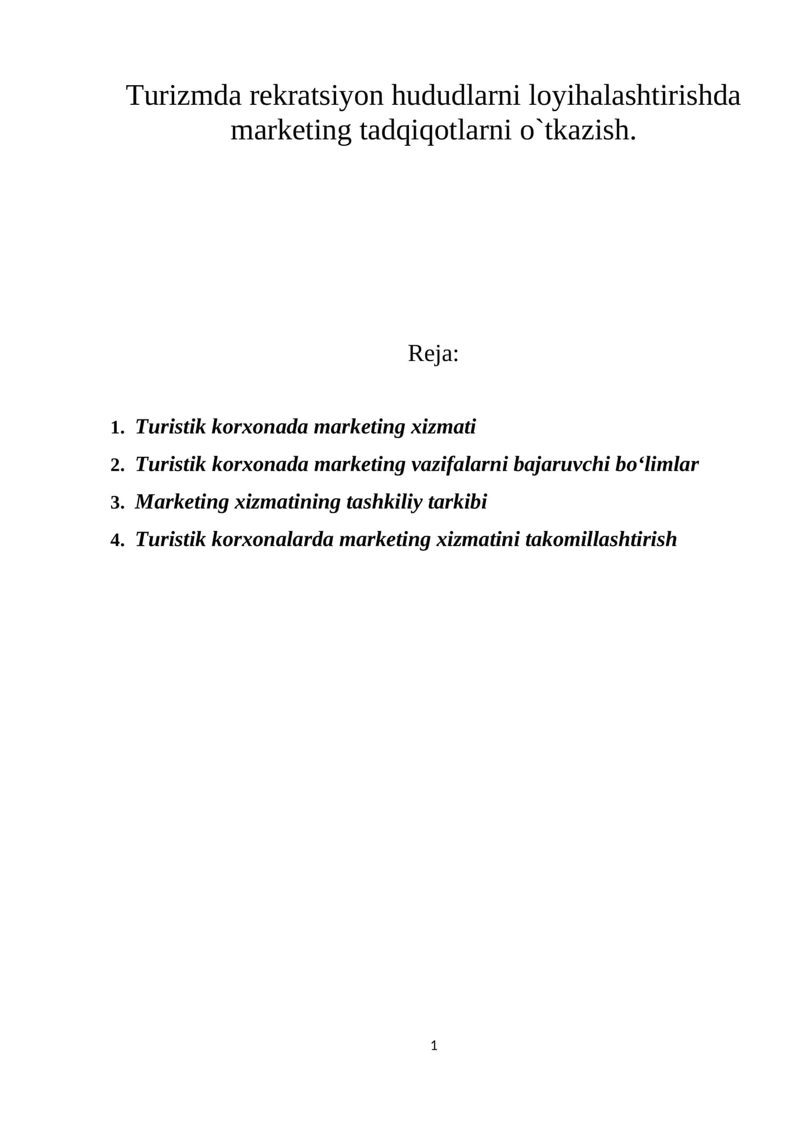 Turistik korxonada marketing xizmati