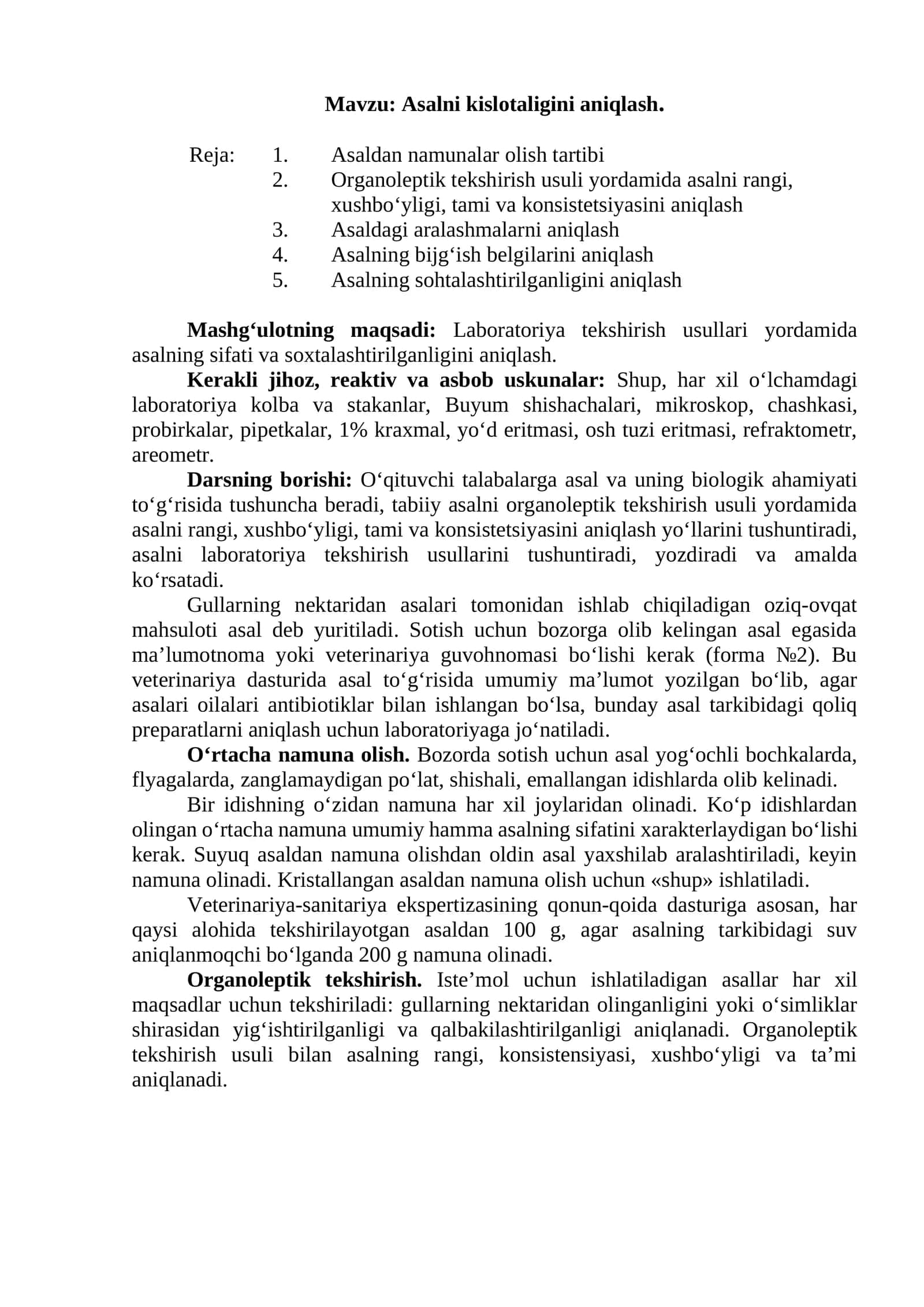 Asalni kislotaligini aniqlash