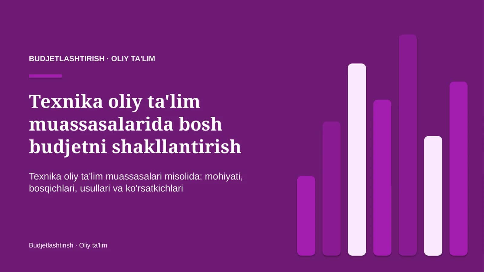 Texnika oliy ta'lim muassasalarida bosh budjetni shakllantirish