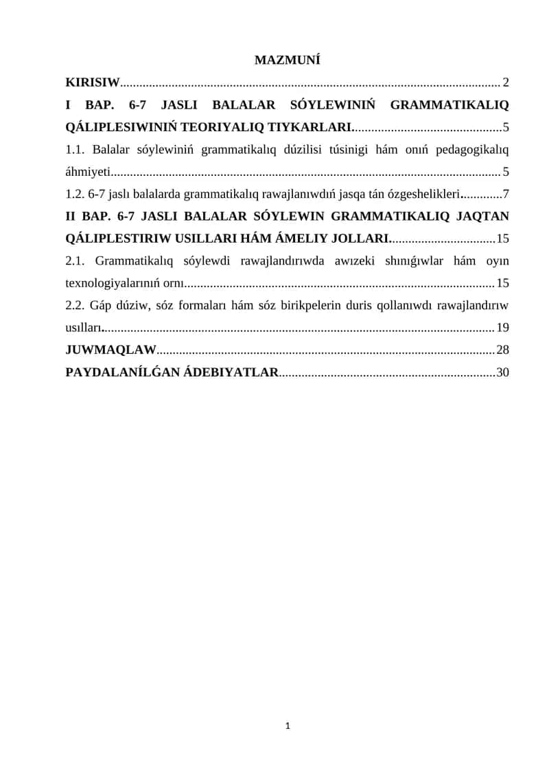 6-7jasli balalar soylewin grammatiklaliq jaqtan qaliplestiriw