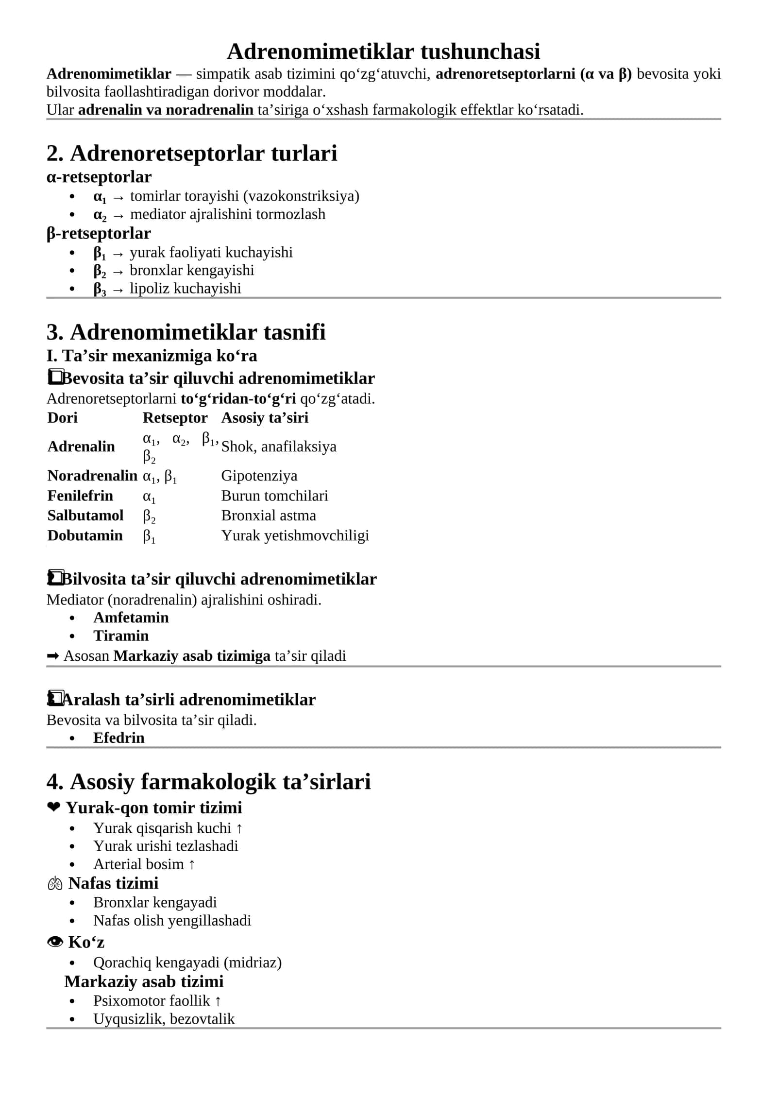 Adrenomimetiklar tushunchasi