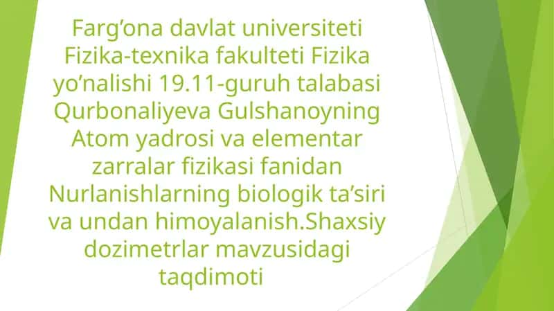 Shaxsiy dozimetrlar mavzusidagi taqdimoti
