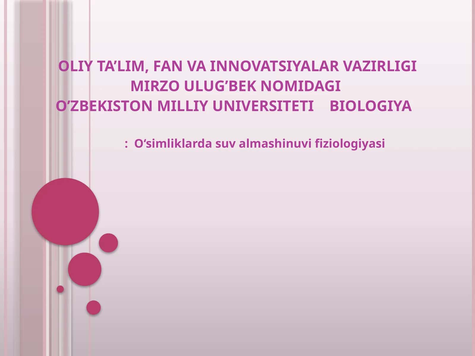 O‘simliklarda suv almashinuvi fiziologiyasi