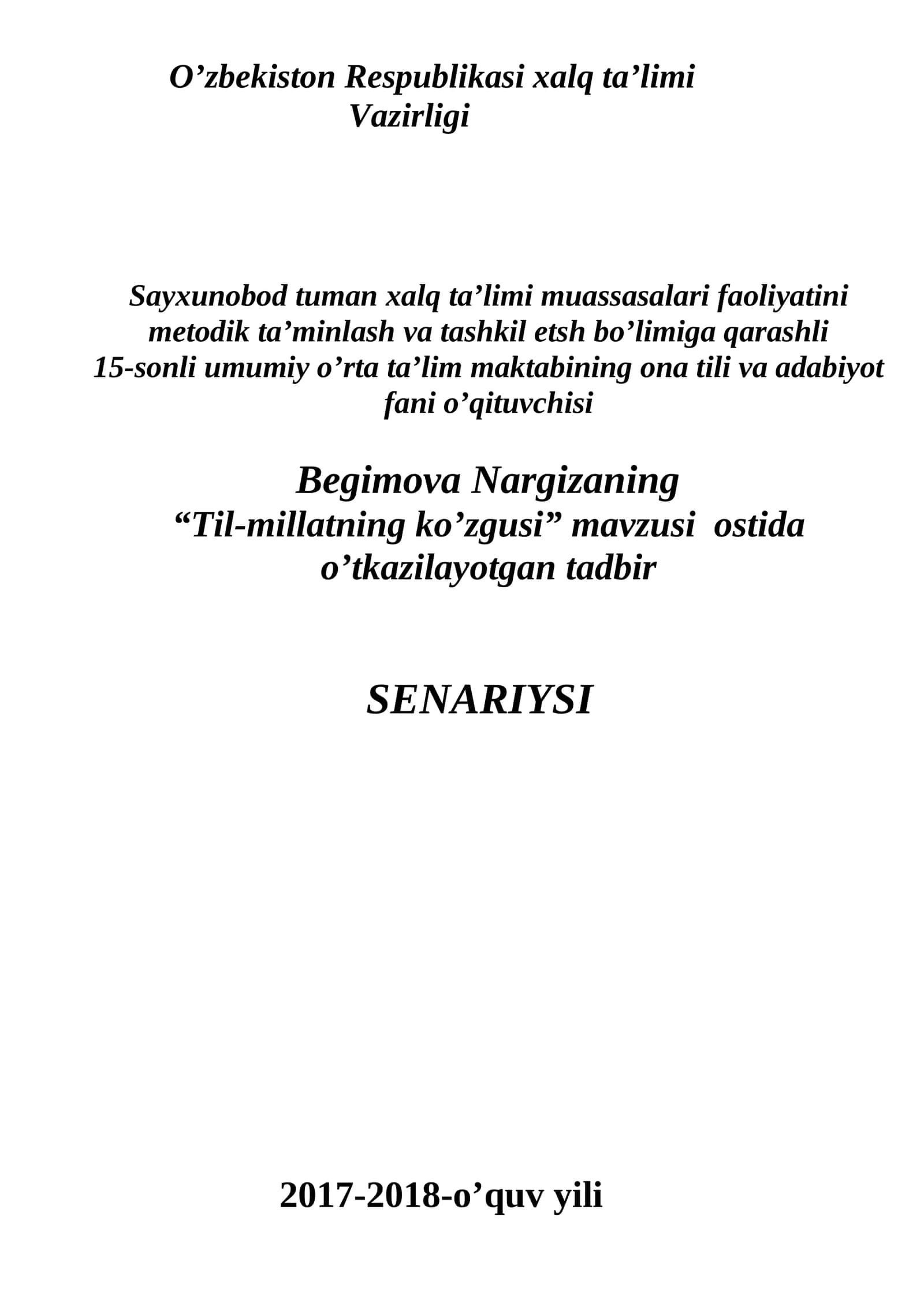 “Til-millatning ko’zgusi” mavzusi ostida o’tkazilayotgan tadbir