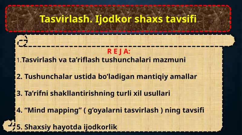 Tasvirlash. Ijodkor shaxs tavsifi