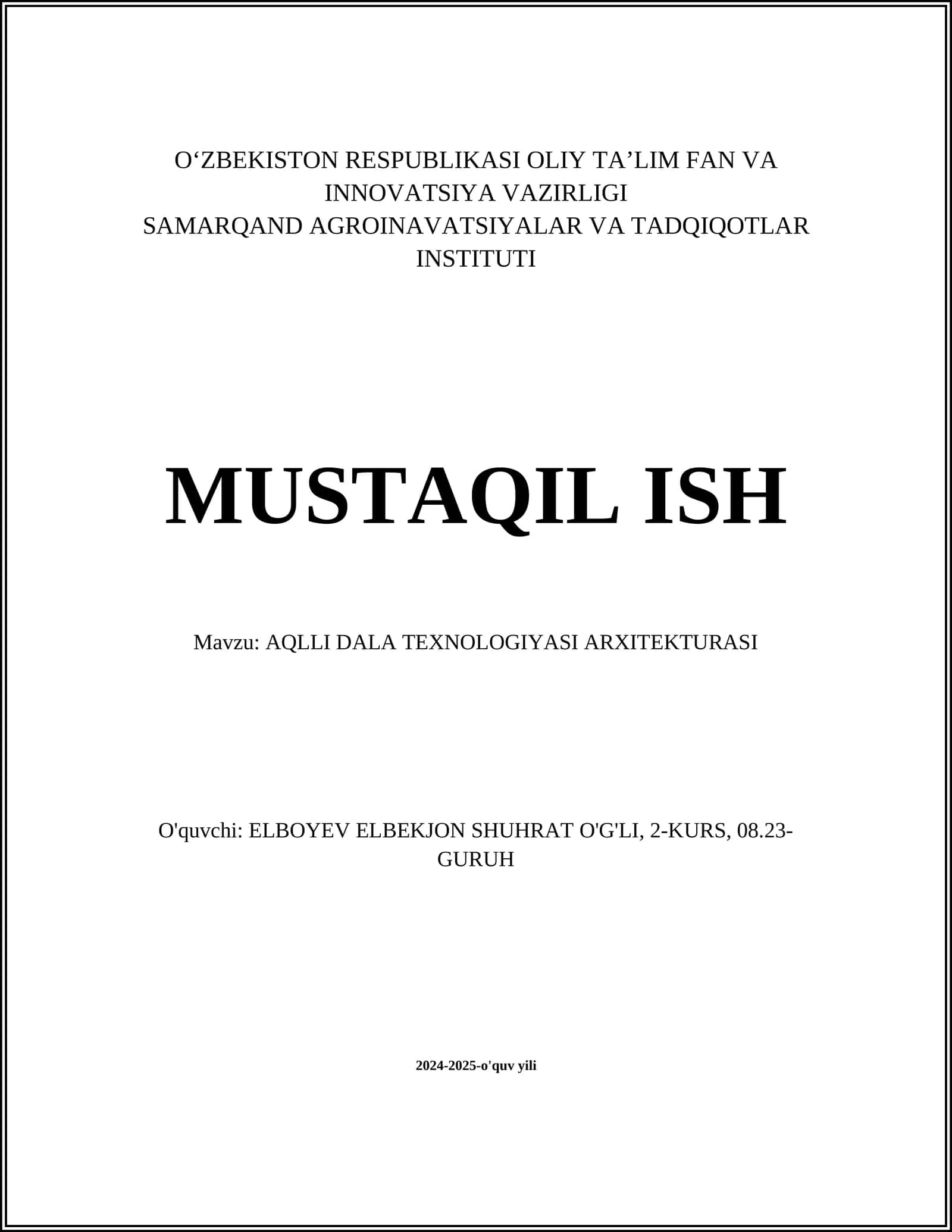 AQLLI DALA TEXNOLOGIYASI ARXITEKTURASI