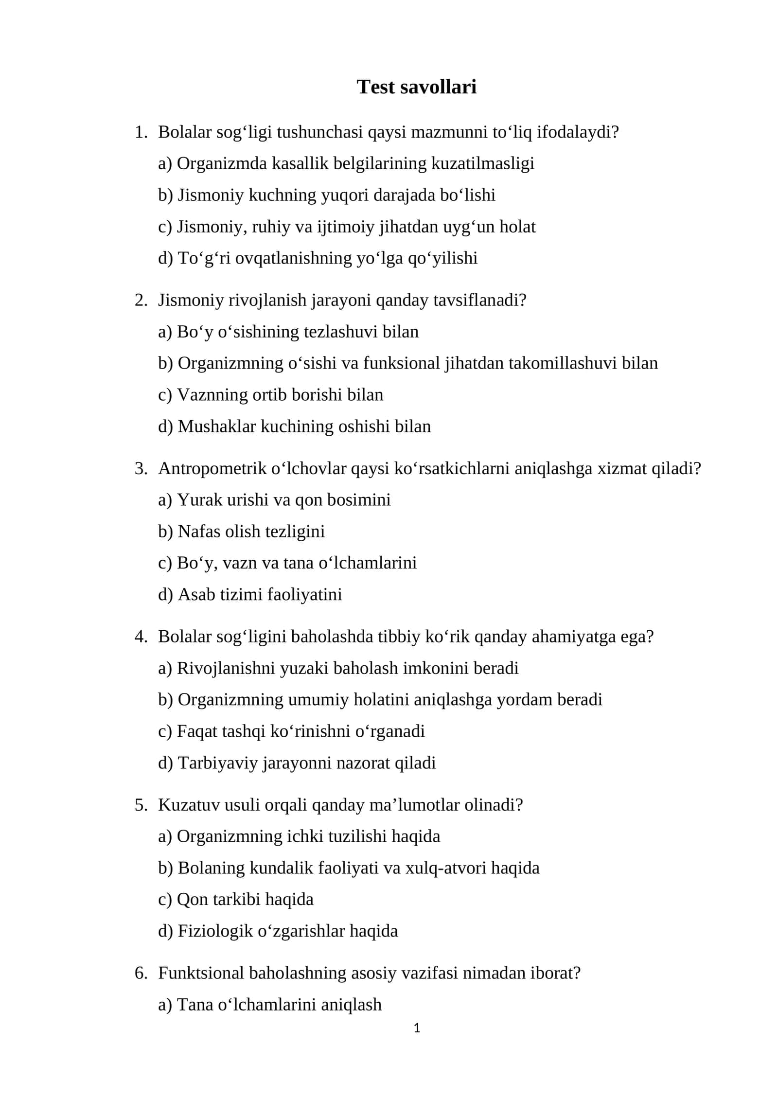 Test savollari