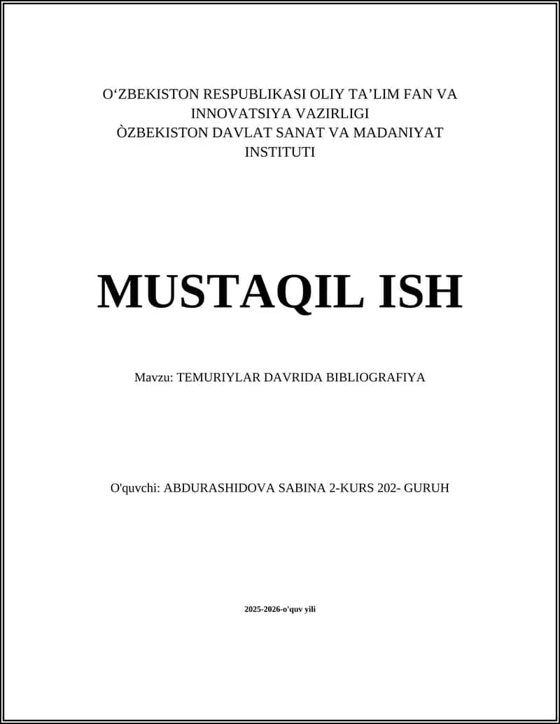 TEMURIYLAR DAVRIDA BIBLIOGRAFIYA