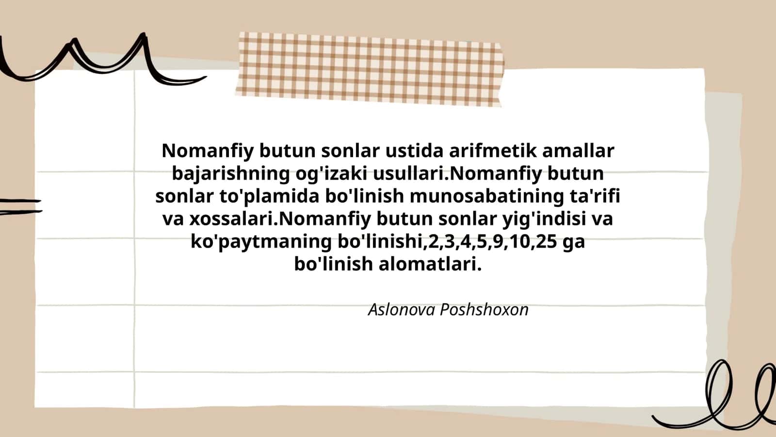 Nomanfiy butun sonlar ustida arifmetik amallar bajarishning og'izaki usullari