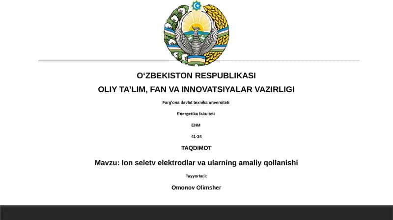 Ion-selektiv elektrodlar va ularning amaliy qollanishi