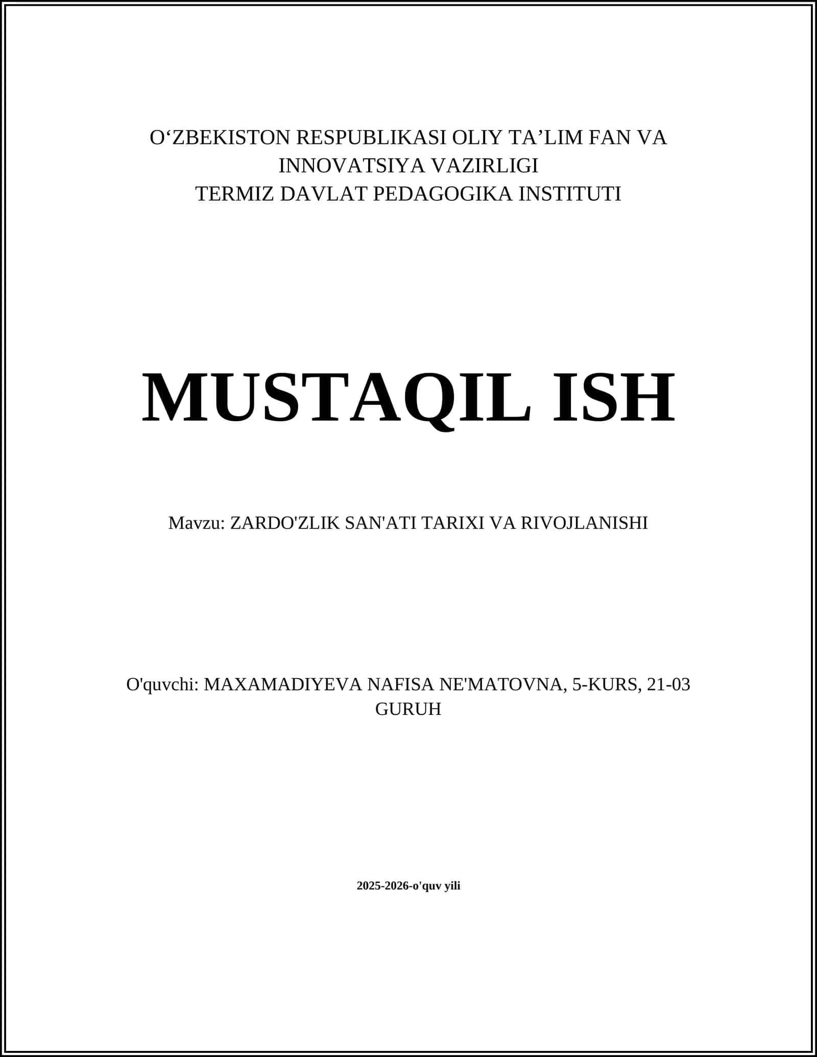 ZARDO'ZLIK SAN'ATI TARIXI VA RIVOJLANISHI