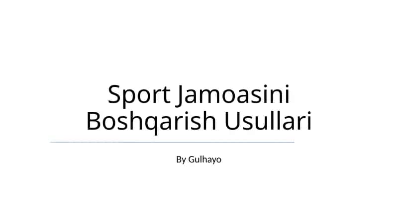Sport Jamoasini Boshqarish Usullari