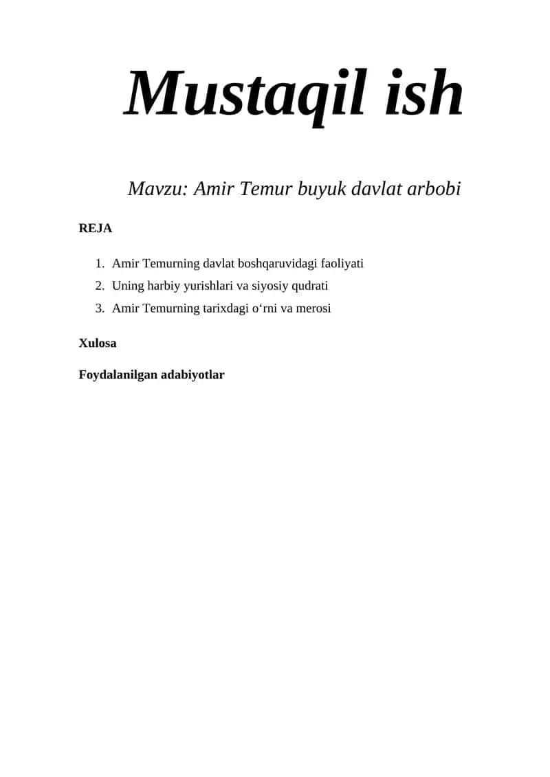 Amir Temur buyuk davlat arbobi