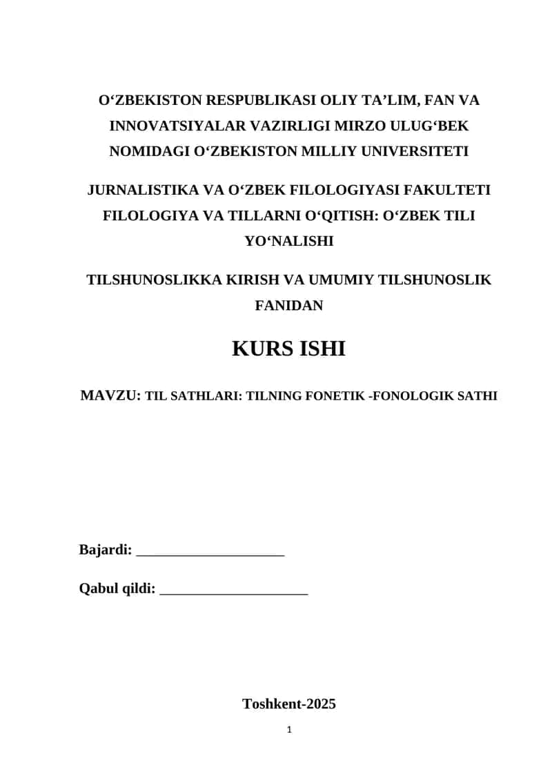 TIL SATHLARI: TILNING FONETIK -FONOLOGIK SATHI