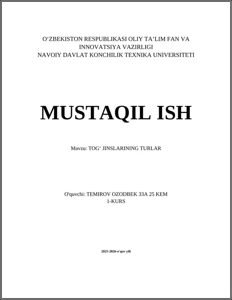TOGʻ JINSLARINING TURLAR