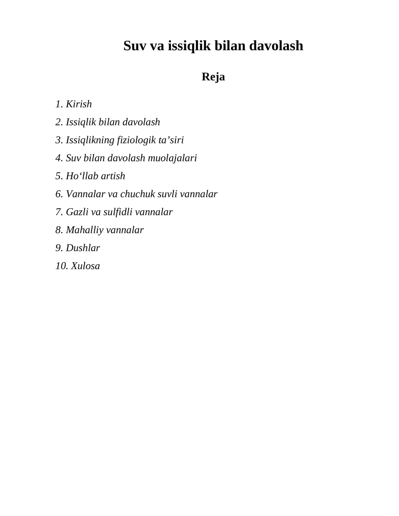 Suv va issiqlik bilan davolash