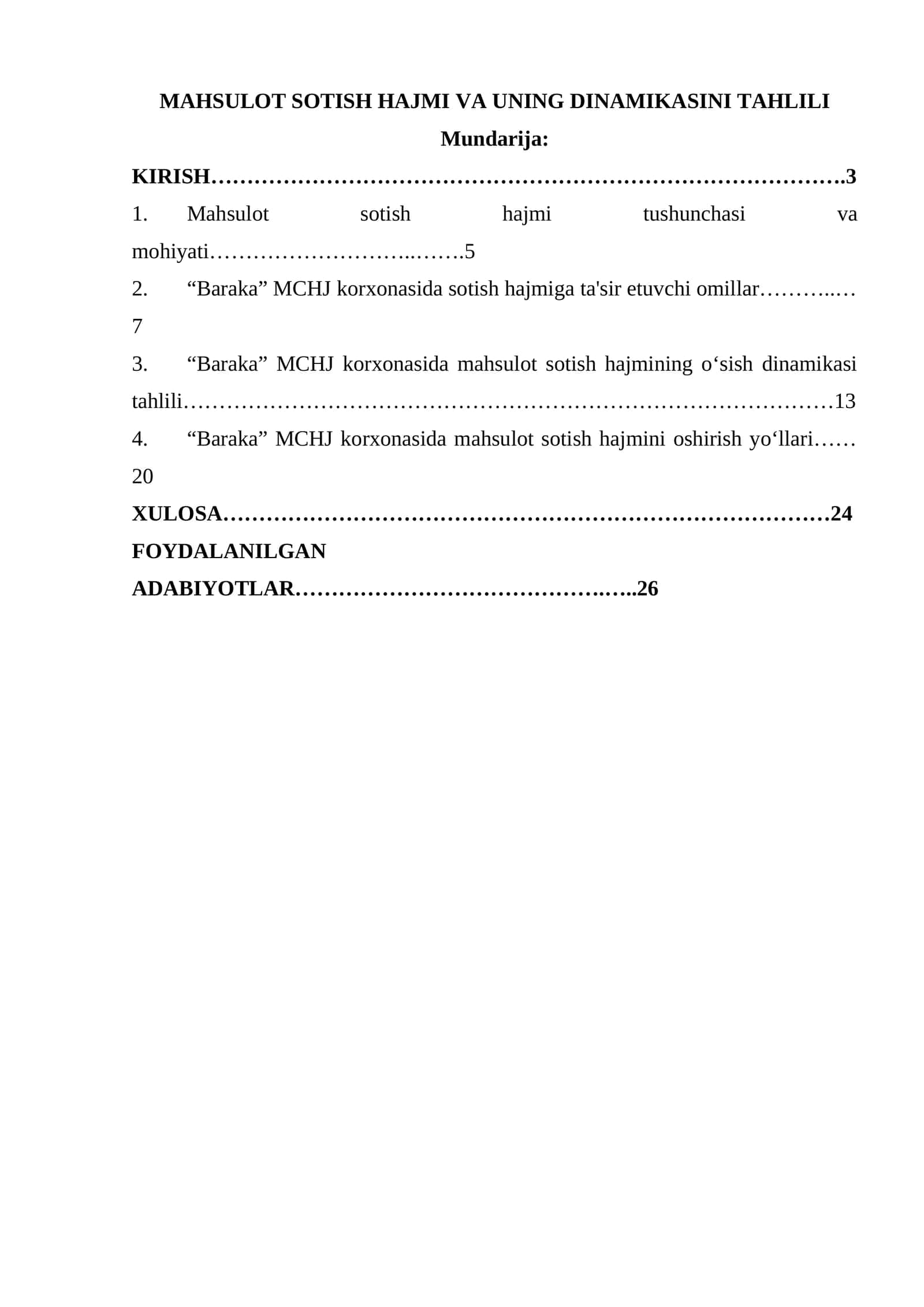 MAHSULOT SOTISH HAJMI VA UNING DINAMIKASINI TAHLILI