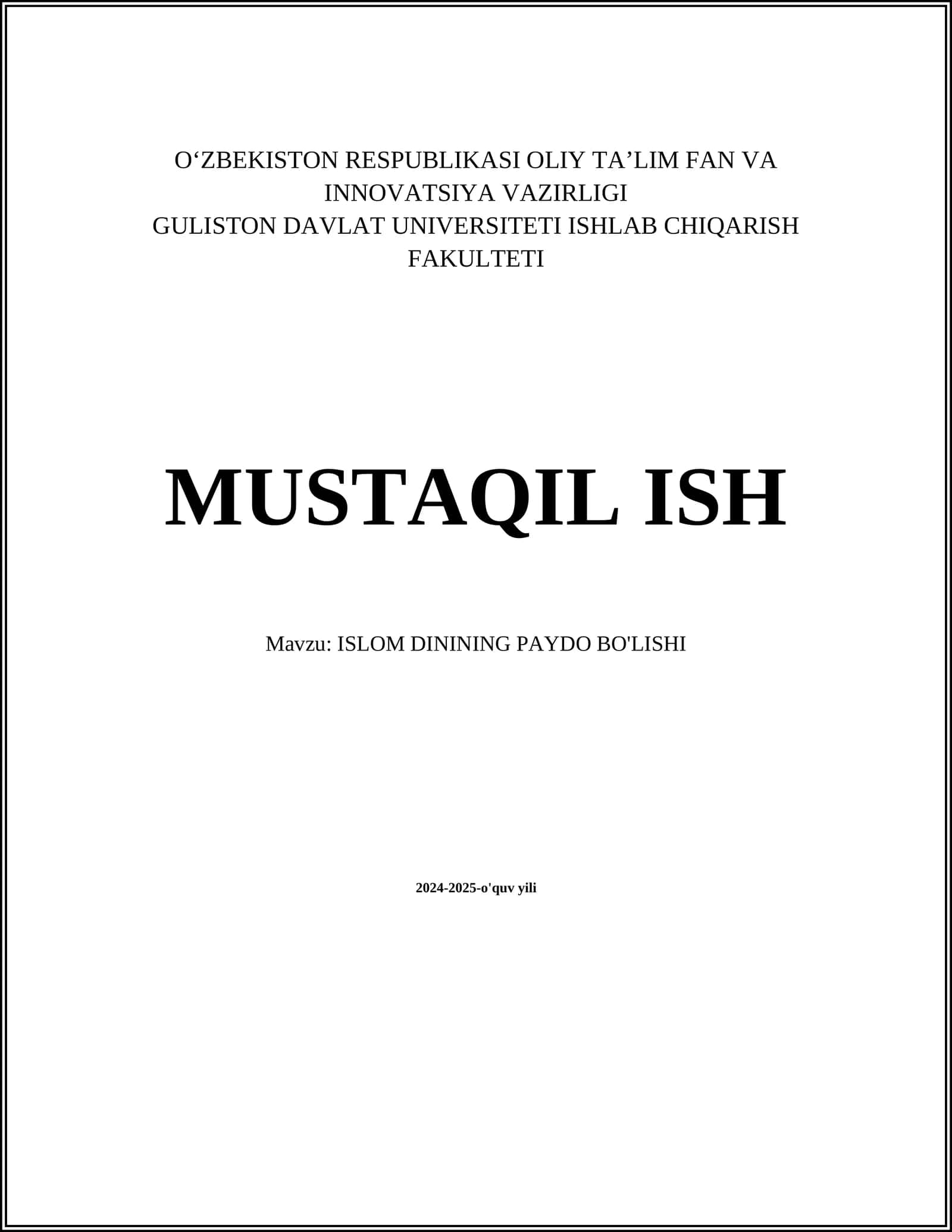 ISLOM DININING PAYDO BO'LISHI