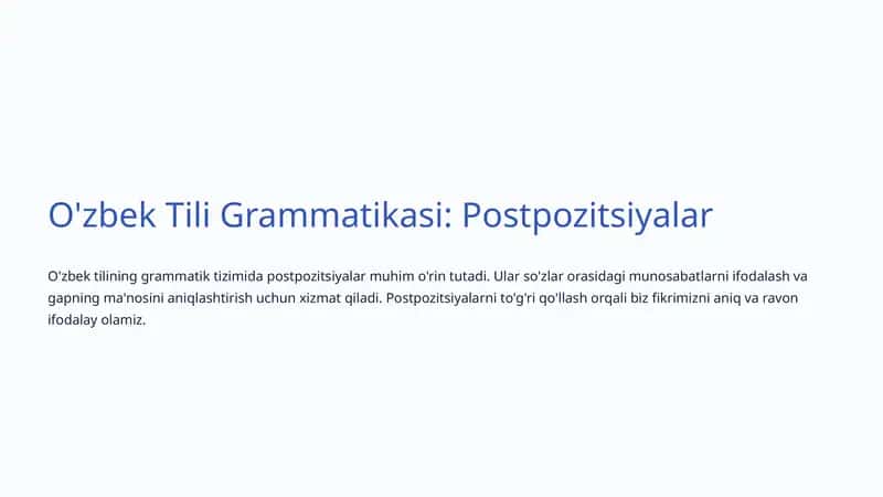 O'zbek Tili Grammatikasi: Postpozitsiyalar