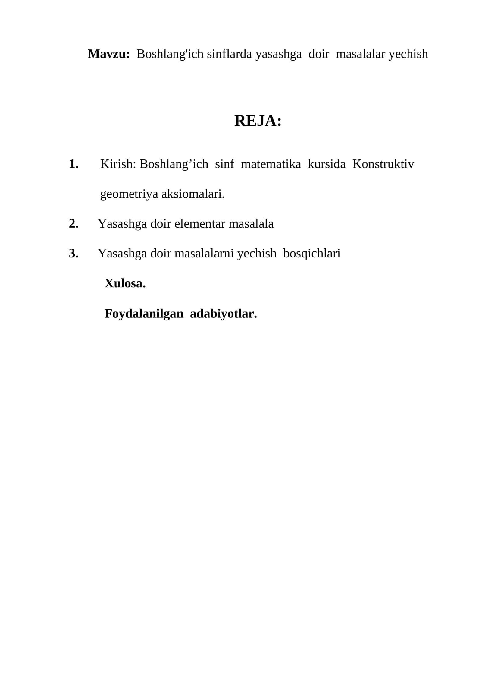 Boshlang'ich sinflarda yasashga doir masalalar yechish