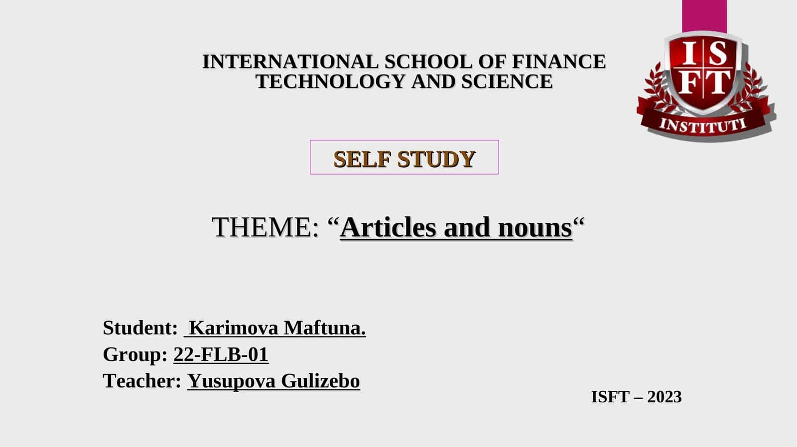 ARTICLES AND NOUNS