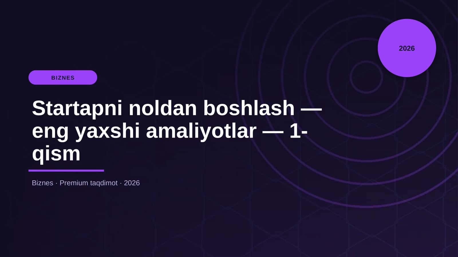 Startapni noldan boshlash — eng yaxshi amaliyotlar — 1-qism