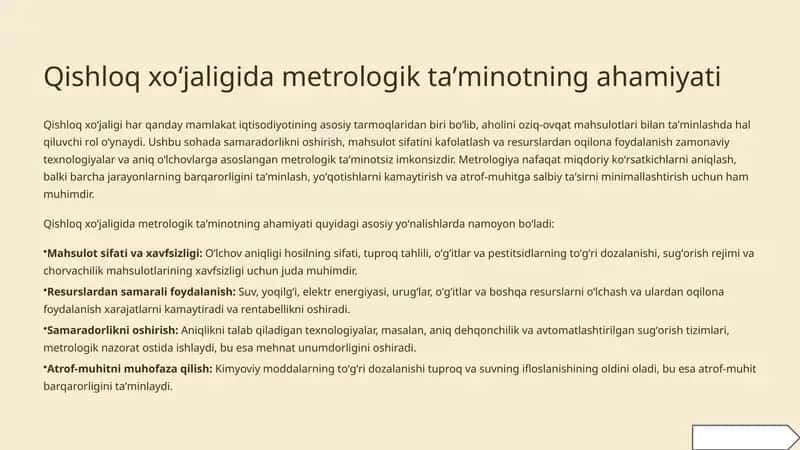 Qishloq xoʻjaligida metrologik taʼminotning ahamiyati