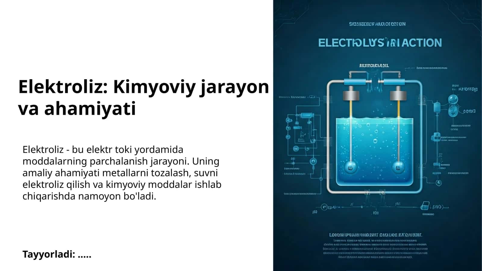 Elektroliz: Kimyoviy jarayon va ahamiyati