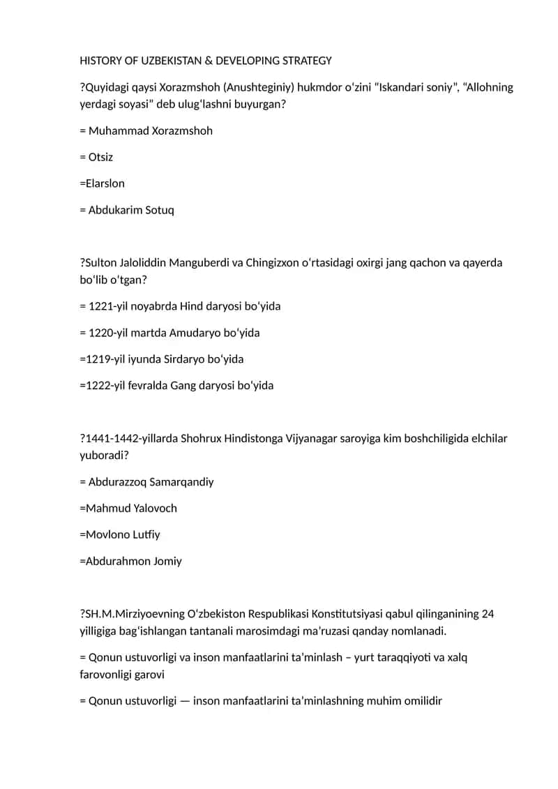 HISTORY OF UZBEKISTAN & DEVELOPING STRATEGY
