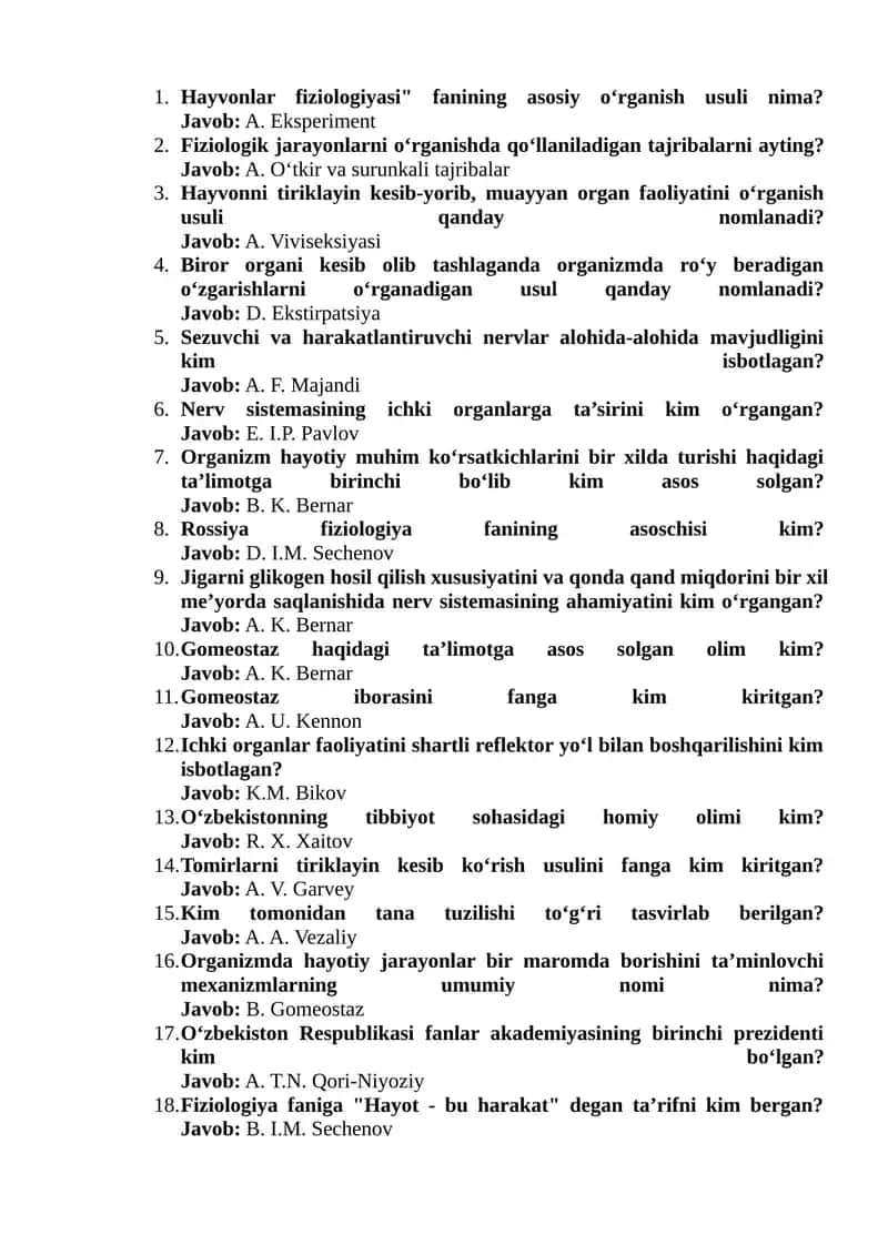 Hayvonlar Fiziologiyasi