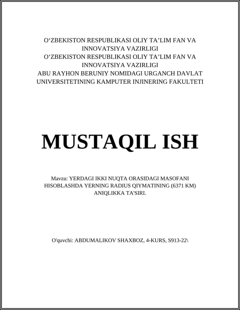 Yerdagi ikki nuqta orasidagi masofani hisoblash