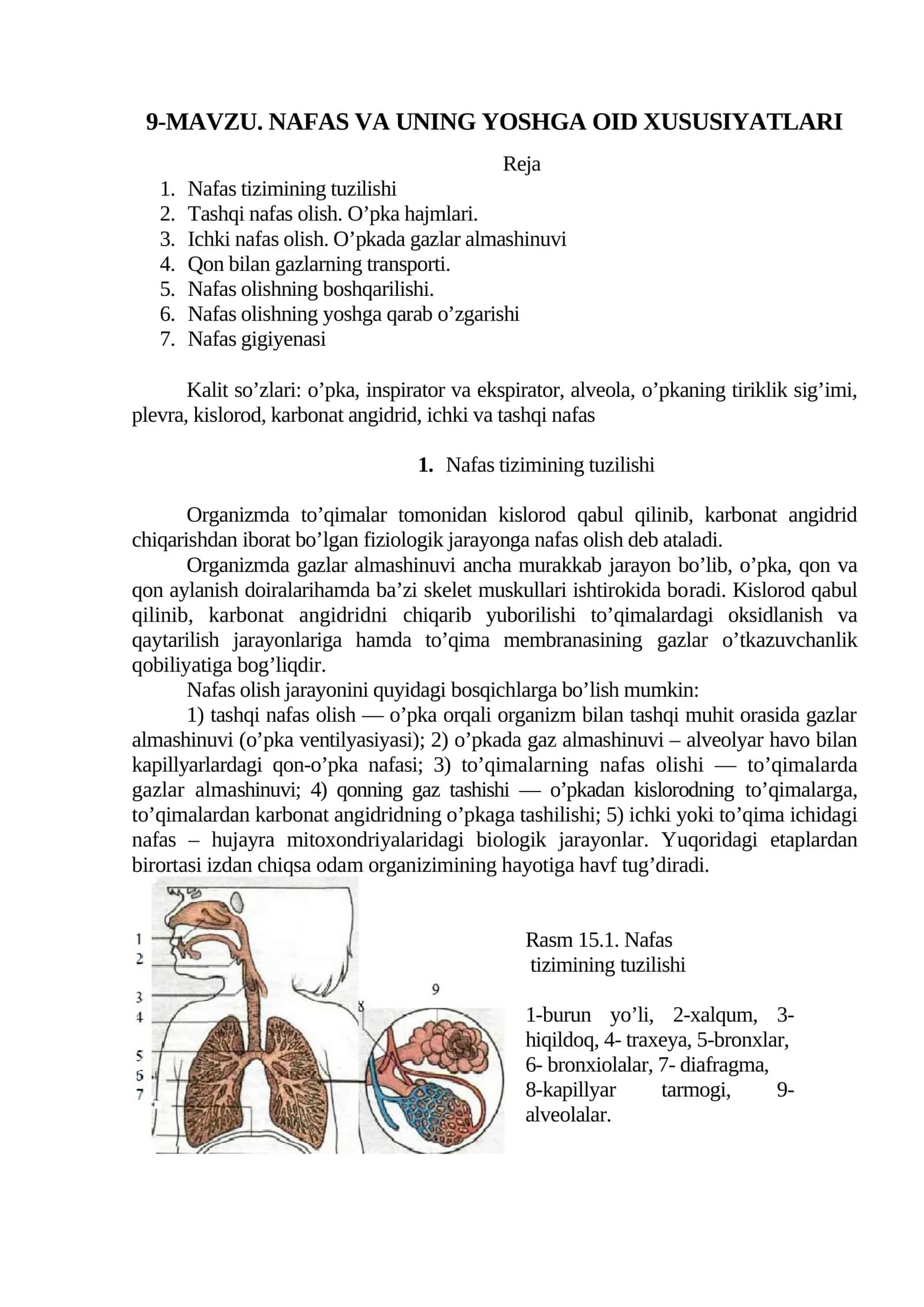 9-mavzu. Nafas va uning yoshga oid xususiyatlari