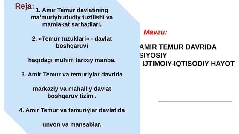 AMIR TEMUR DAVRIDA SIYOSIY IJTIMOIY-IQTISODIY HAYOT