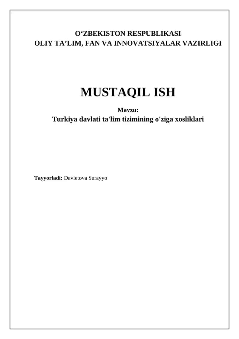 Turk taʼlim tizimining tuzilishi va boshqaruv asoslari