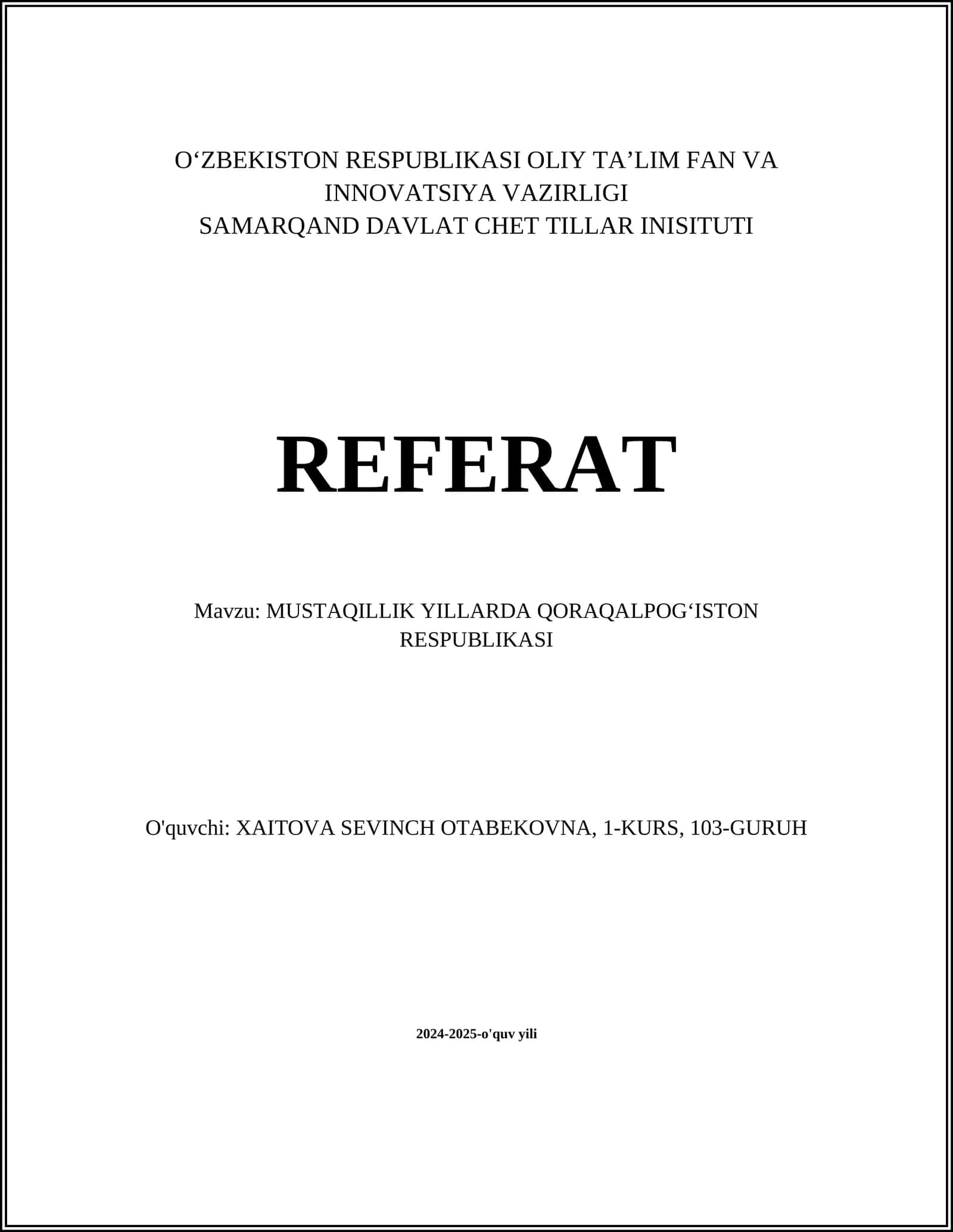 QORAQALPOG'ISTON RESPUBLIKASI DAVLAT MUSTAQILLIGI