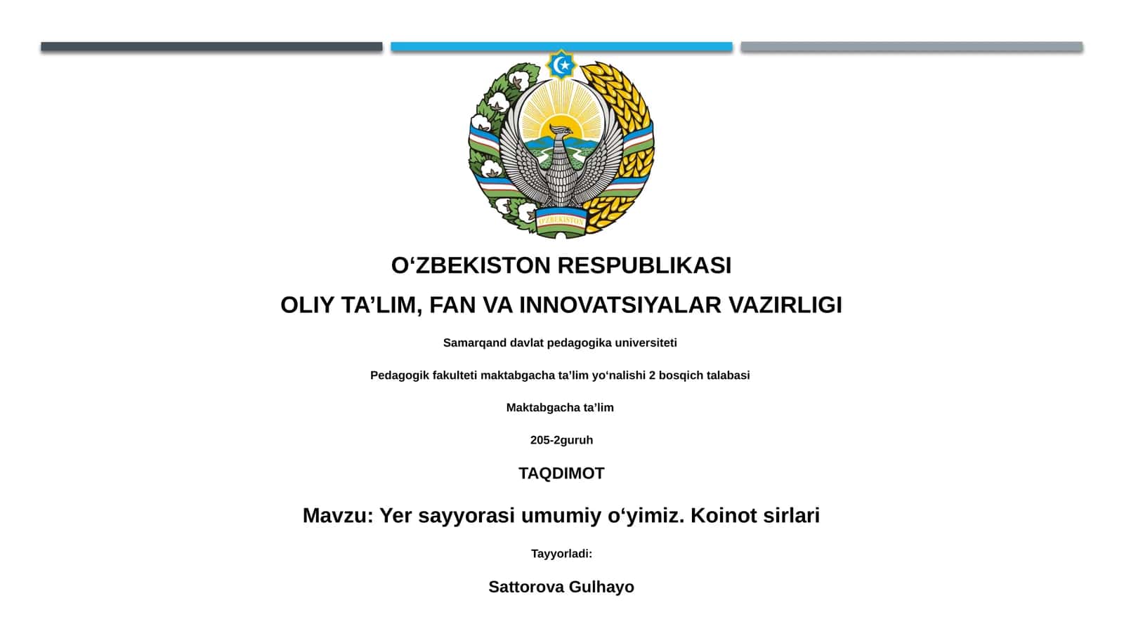 Yer sayyorasi umumiy oʻyimiz. Koinot sirlari