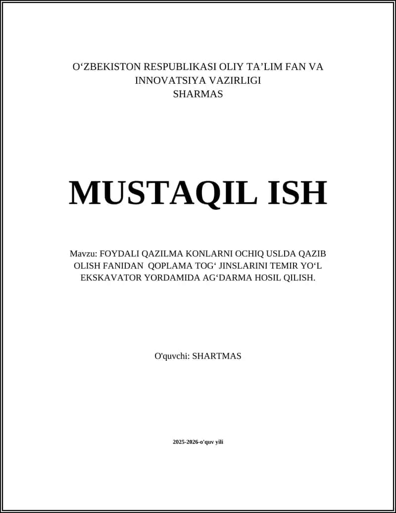 FOYDALI QAZILMA KONLARNI OCHIQ USLDA QAZIB OLISH FANI