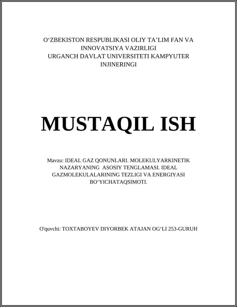 IDEAL GAZ QONUNLARI