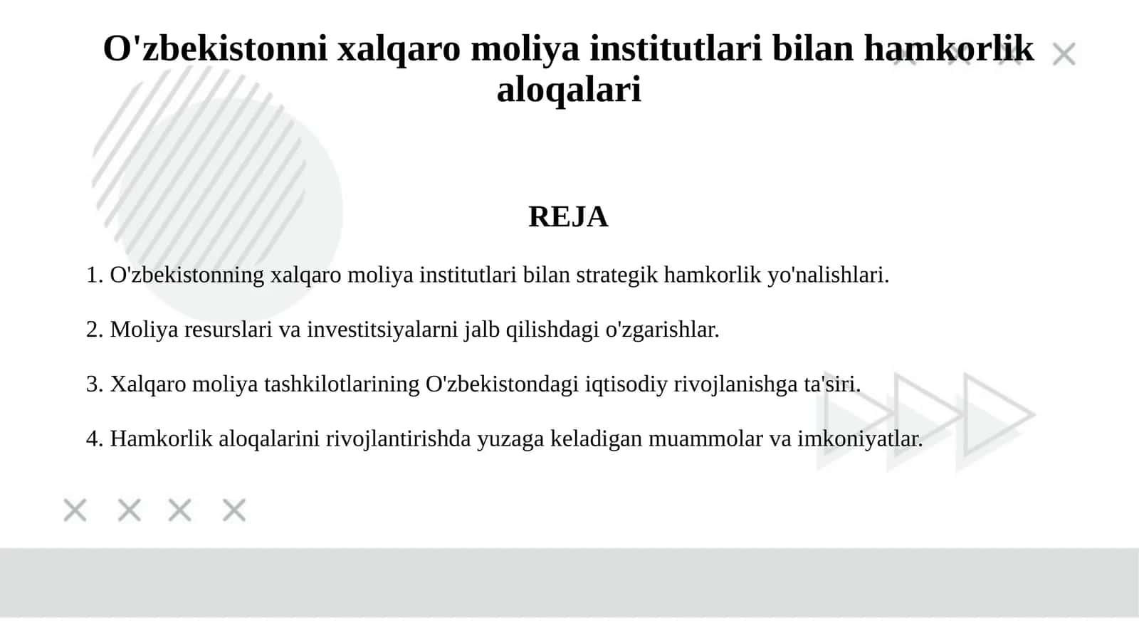O'zbekistonni xalqaro moliya institutlari bilan hamkorlik aloqalari