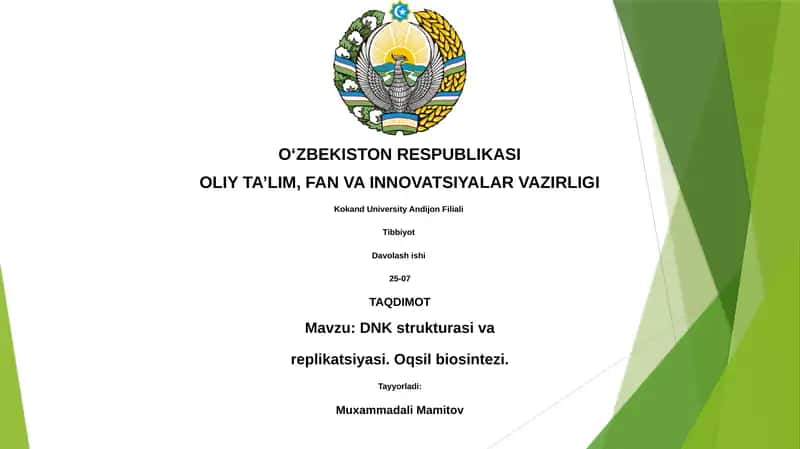 DNK strukturasi va replikatsiyasi. Oqsil biosintezi