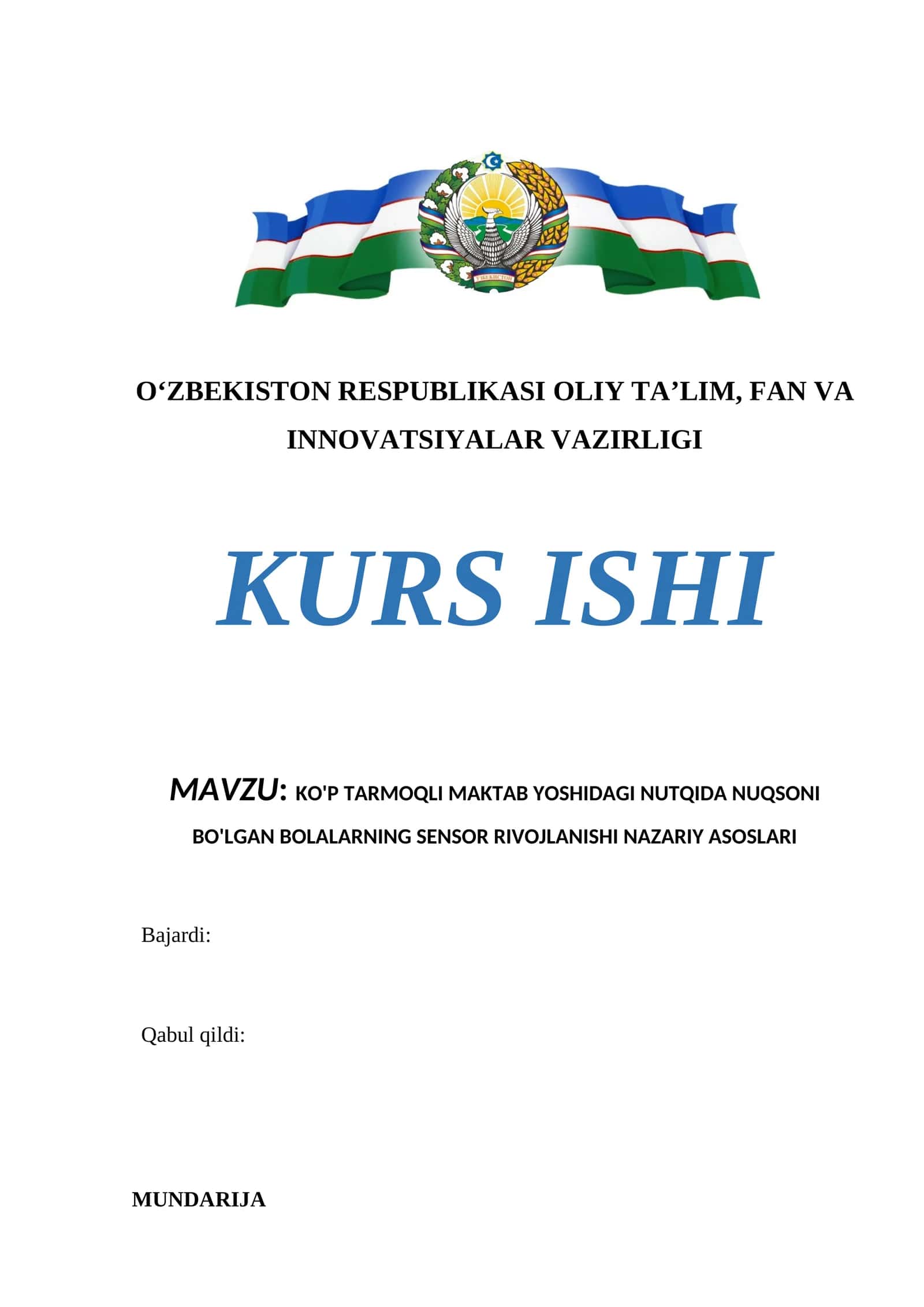 KO'P TARMOQLI MAKTAB YOSHIDAGI NUTQIDA NUQSONI BO'LGAN BOLALARNING SENSOR RIVOJLANISHI NAZARIY ASOSLARI