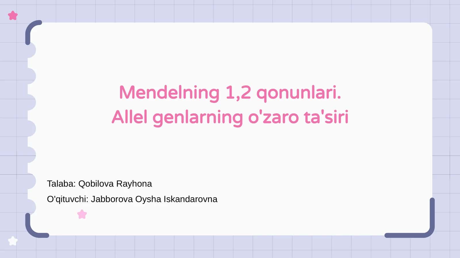 Mendelning 1,2 qonunlari. Allel genlarning o'zaro ta'siri