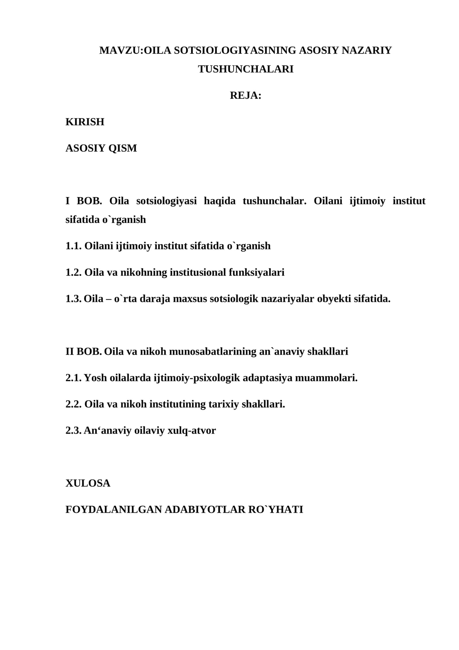 OILA SOTSIOLOGIYASINING ASOSIY NAZARIY TUSHUNCHALARI