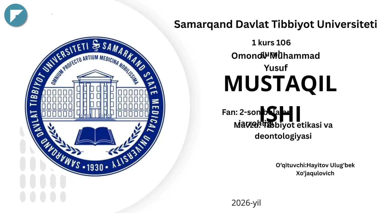 Tibbiyot etikasi va deontologiyasi