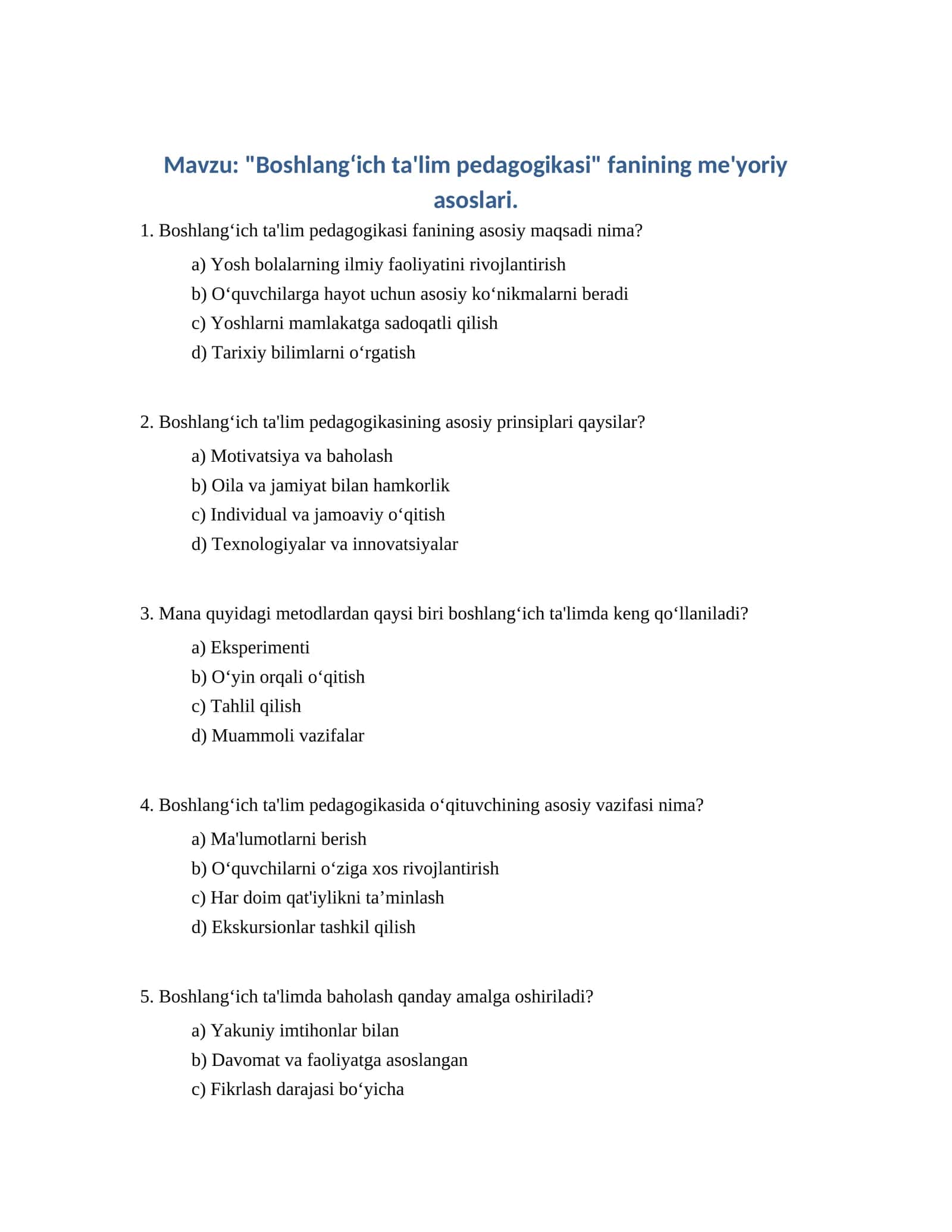 Boshlang'ich ta'lim pedagogikasi