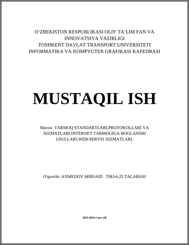 OSI va TCP/IP tarmoq modellari