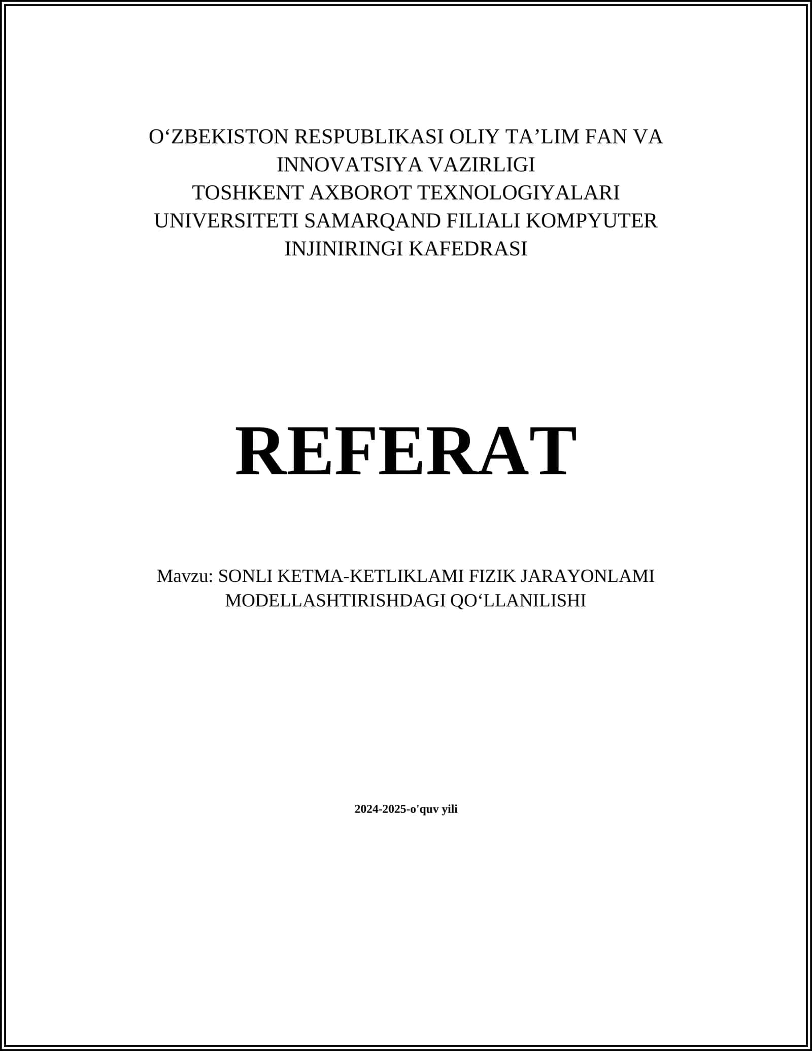 SONLI KETMA-KETLIKLARNI STATISTIK MODELLASHTIRISH