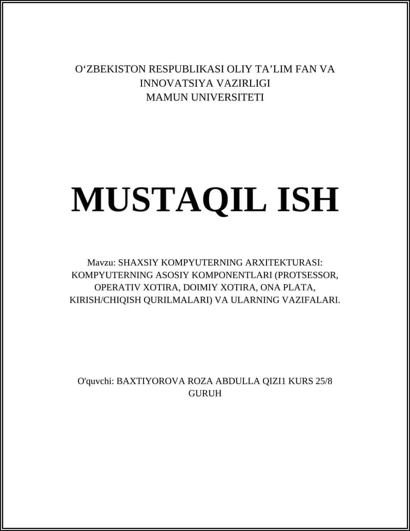 Protsessorning asosiy tarkibiy qismlari