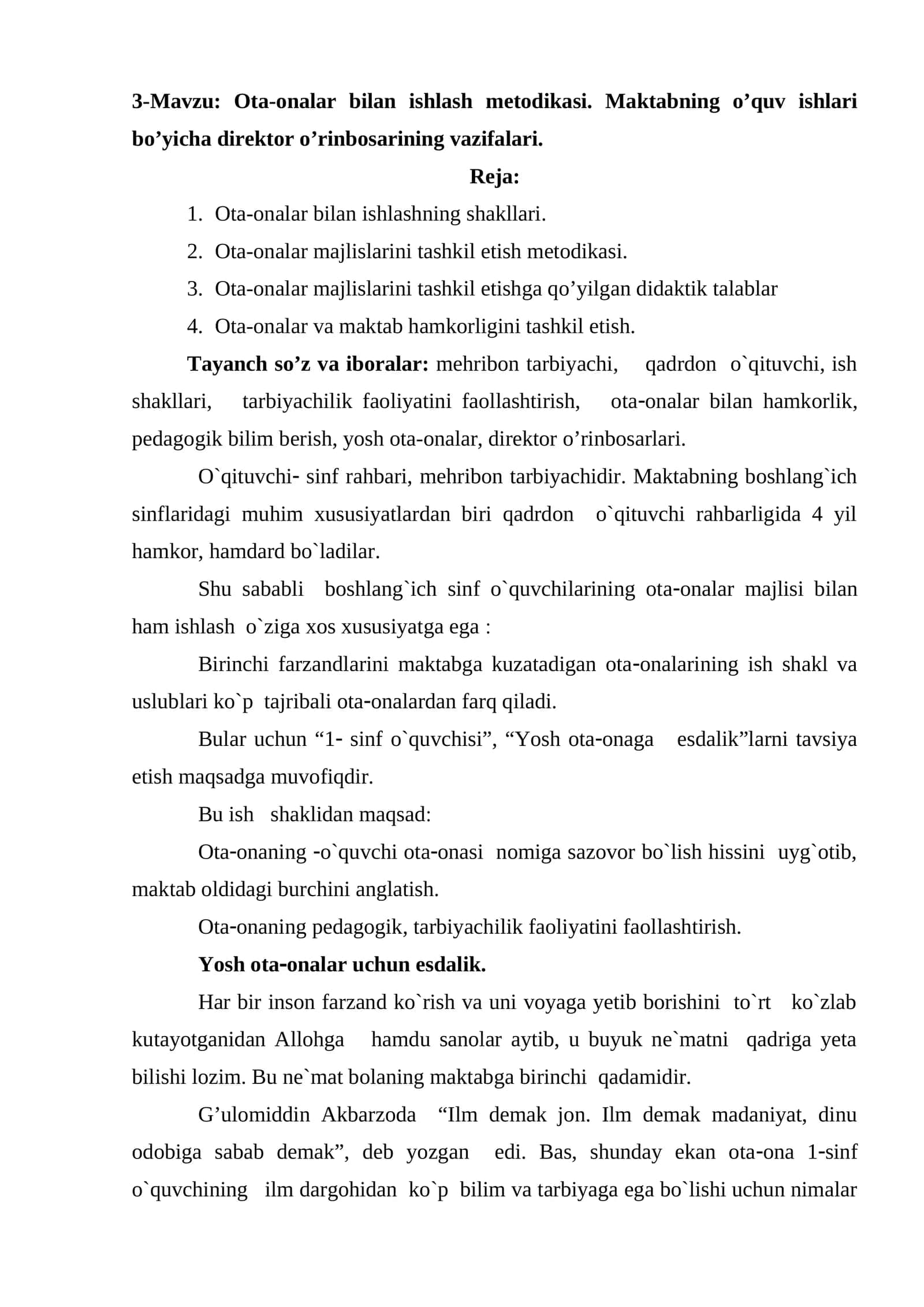 Ota-onalar bilan ishlash metodikasi